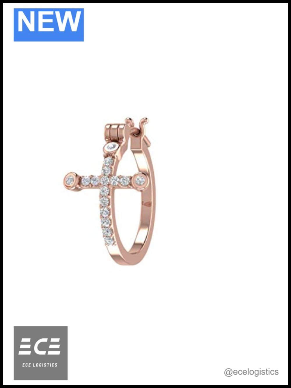 0.12 Carat Men's Diamond Hoop Earring with Cross Sign in 10K Gold